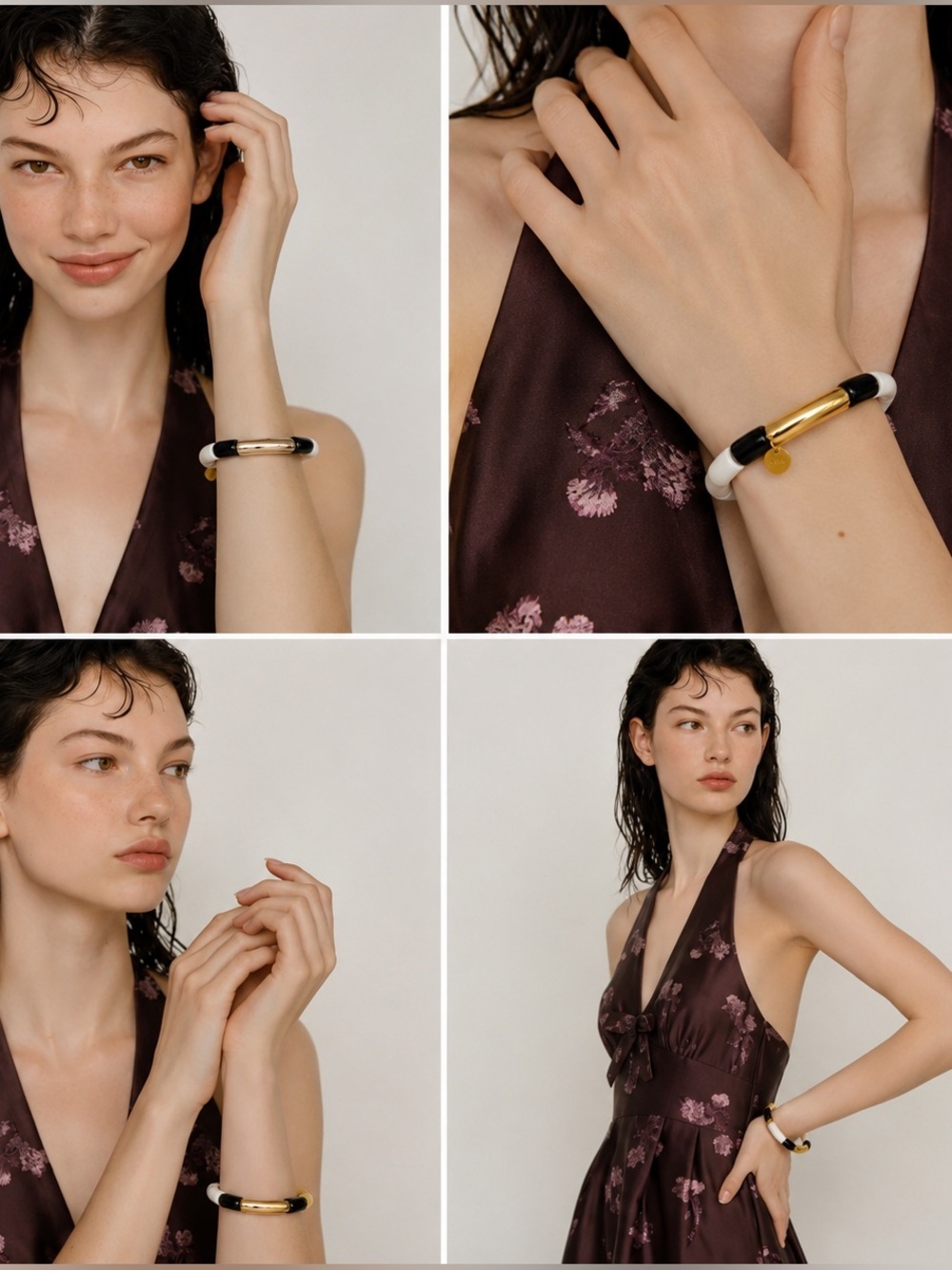 Minimalist Black White Gold Statement Bracelet